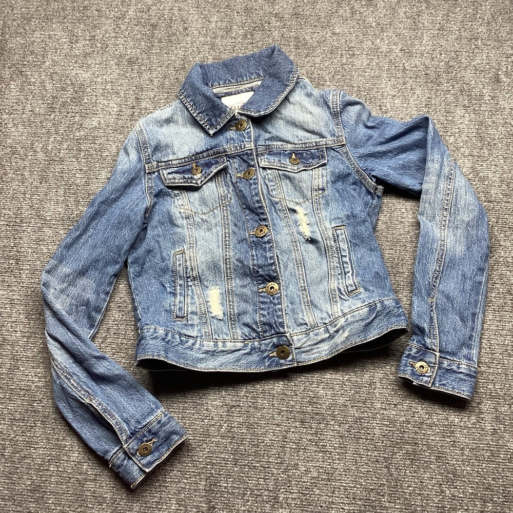 Mudd Women's Distressed Denim Jean Jacket Size Small Button Front